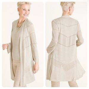 Chico's Shine Cardigan Women's XL Gold Metallic‎ Longline Open Pointelle